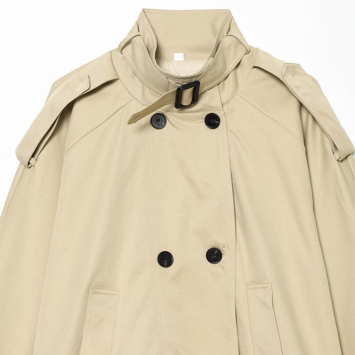 Women Short Trench Cape Jacket with Stand-Up Collar and Double-Breasted Button Placket Mune Fashion