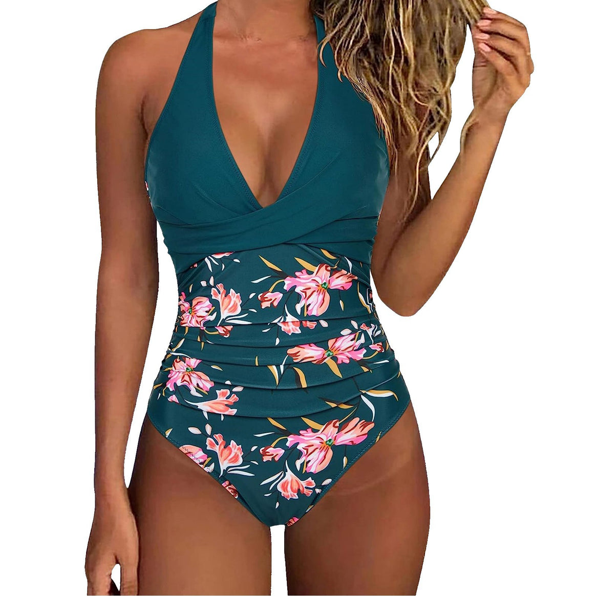 Women's one-piece swimsuit with floral wrap design and adjustable straps Mune Fashion