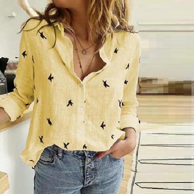 Women's breathable cotton-linen tunic blouse with Kent collar, buttoned V-neck and rounded hem Drune