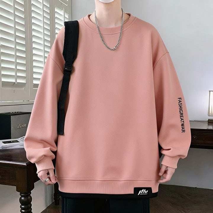 Men's Oversized sweatshirt with contrasting sleeves, round neck & label patch Mune Fashion