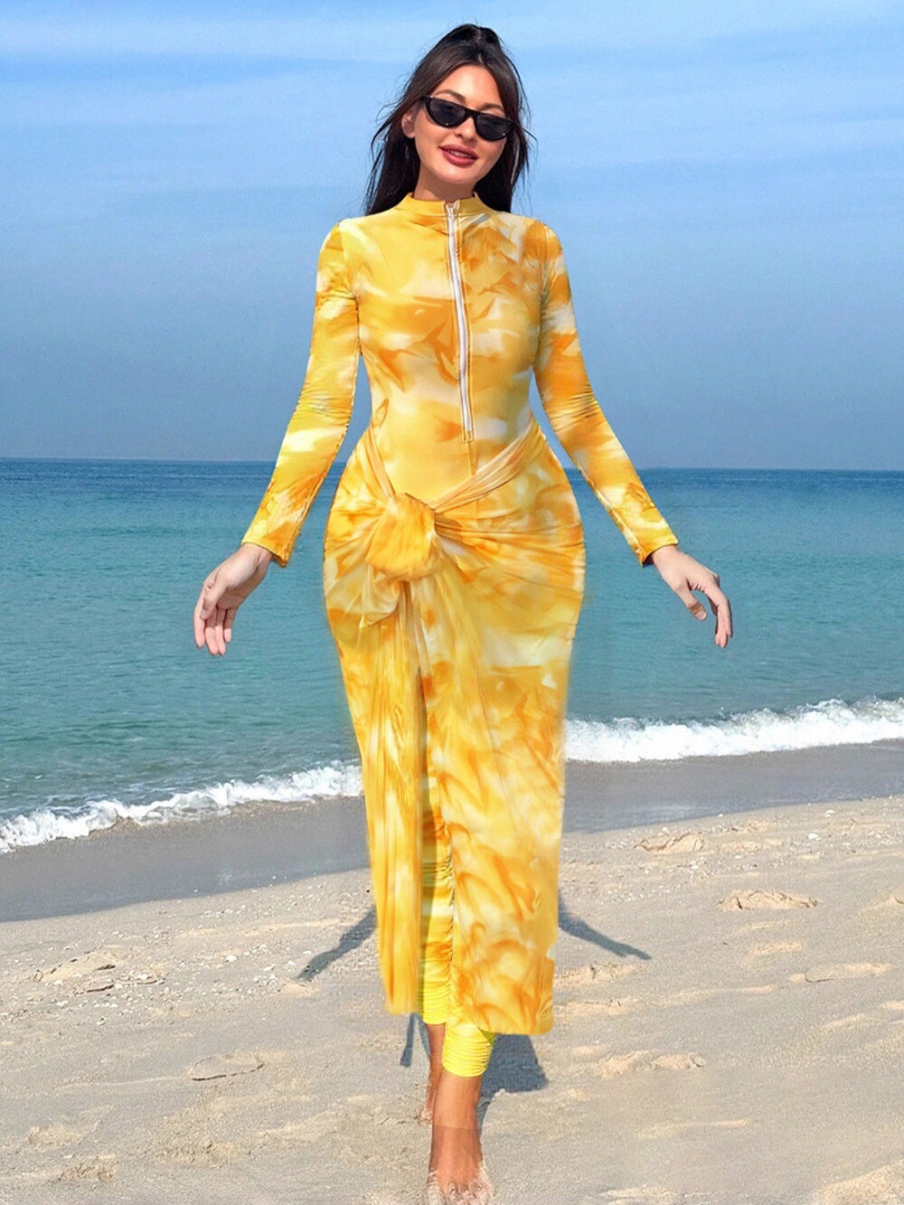 Women's Fashionable Beach Suit with Long Sleeve and Wrap Detail Mune Fashion