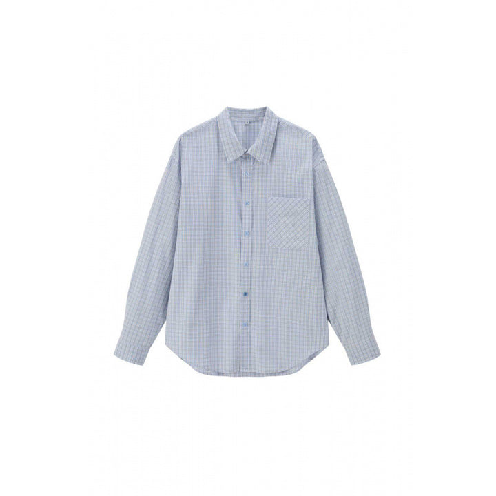 Unisex Loose-Fitting Checked Overshirt with Patch Chest Pocket and Curved Hem Mune Fashion