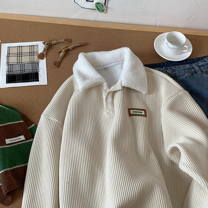 Women's Soft Corduroy Sweater with Sherpa Collar Mune Fashion