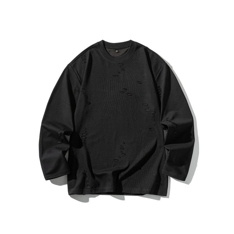 Unisex Oversize sweatshirt made of heavy cotton blend with distressed effect and fine waffle texture Mune Fashion