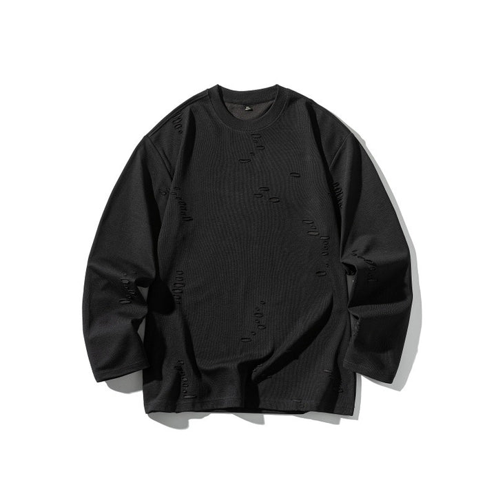 Unisex Oversize sweatshirt made of heavy cotton blend with distressed effect and fine waffle texture Mune Fashion