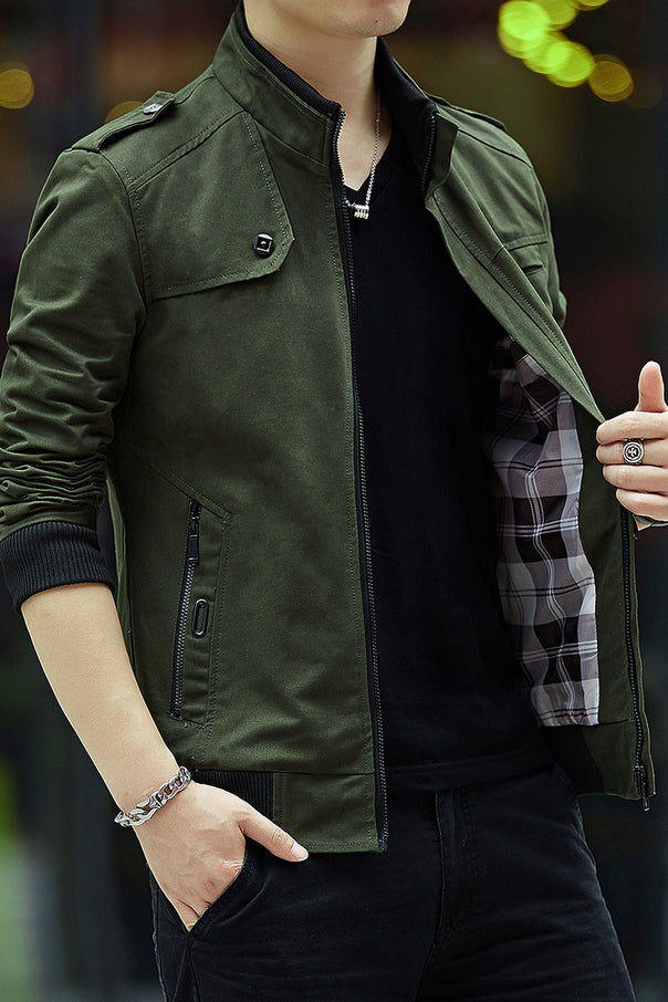 Men's pilot style bomber jacket with suede look, shoulder patches and checked lining Mune Fashion