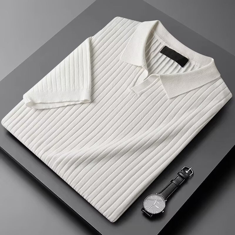 Men's Elegant Polo Shirt with Ribbed Structure Mune Fashion