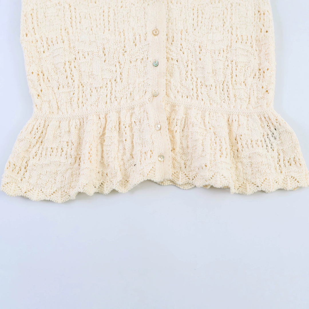 Women's Knitted Button Placket Blouse with Ruffled Waist and Embroidered Balloon Sleeves Mune Fashion
