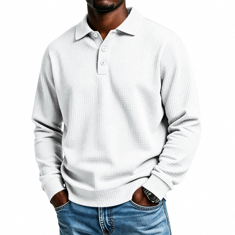 Men's Long Sleeve Polo Shirt with Waffle Structure and Cotton Blend Mune Fashion