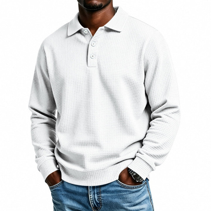 Men's Long Sleeve Polo Shirt with Waffle Structure and Cotton Blend Mune Fashion