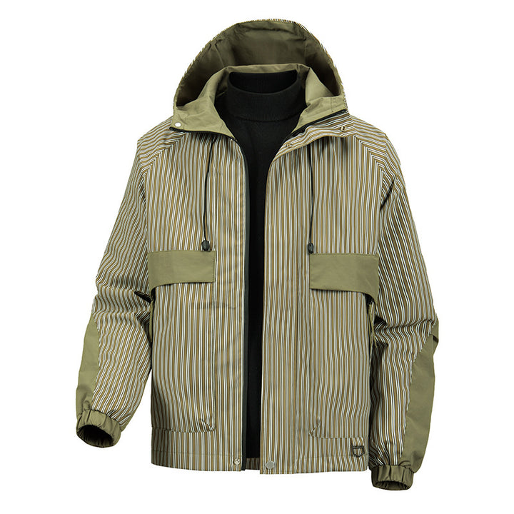 Men's Fashion Windbreaker Jacket with Hood and Striped Pattern Mune Fashion