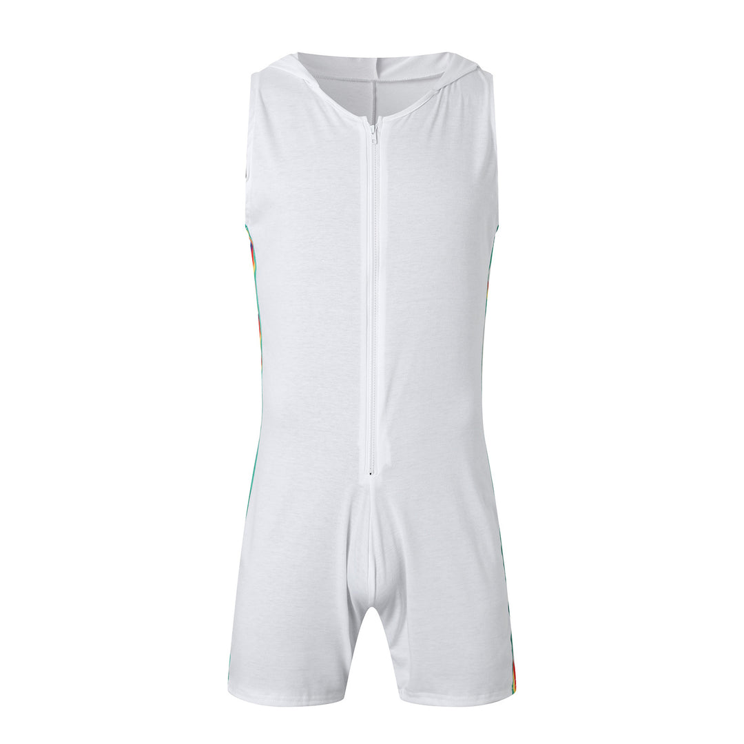 Men's sleeveless hooded short jumpsuit with full zip and ergonomic crotch solution Mune Fashion
