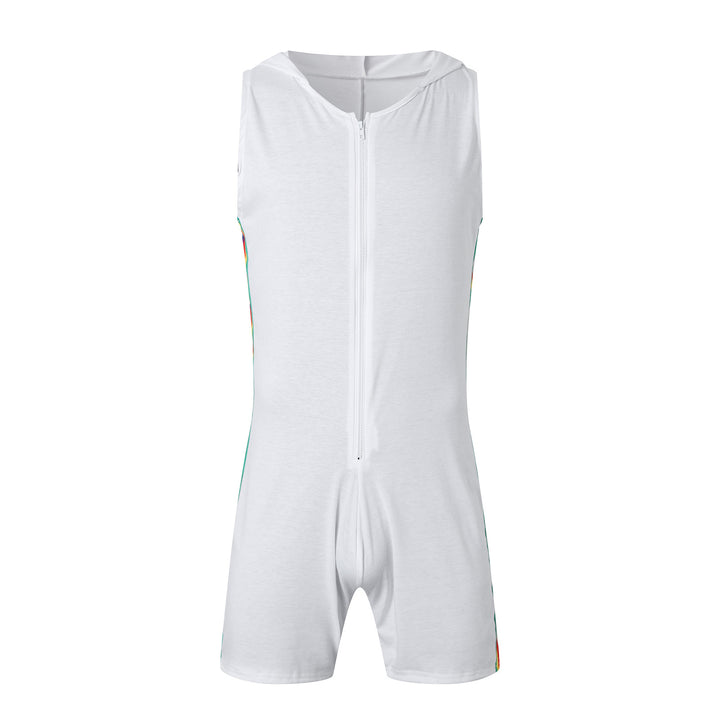 Men's sleeveless hooded short jumpsuit with full zip and ergonomic crotch solution Mune Fashion