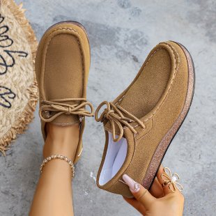 Ladies Suede Moccasin with Padded Platform Footbed and Decorative Lacing Mune Fashion