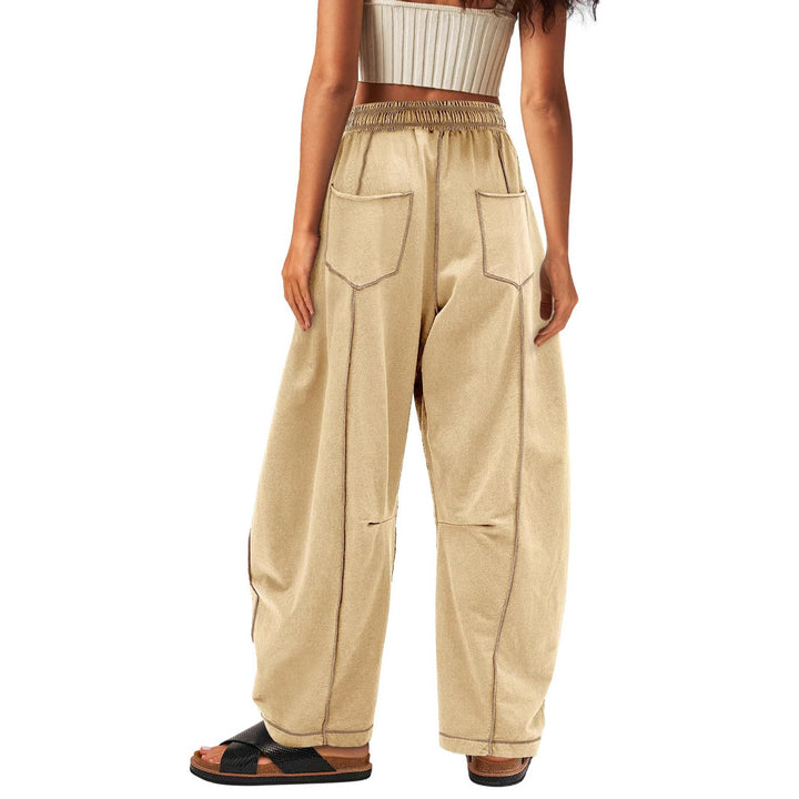 Women wide cargo lounge pants with elastic waistband and contrast seams Mune Fashion