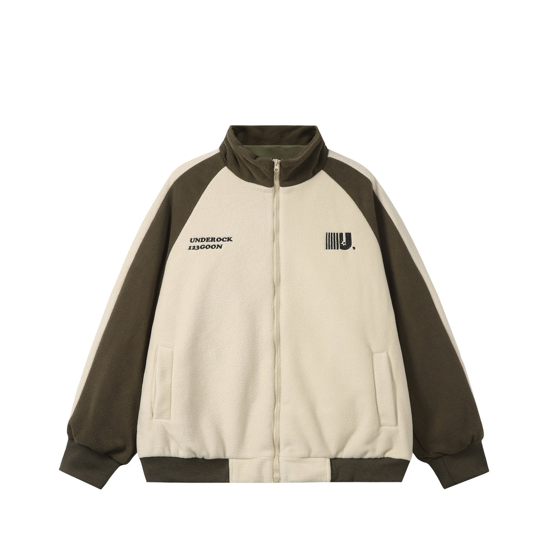 Unisex Boxy Fleece Jacket with Front Zipper, Stand Collar and Flap Pockets Mune Fashion
