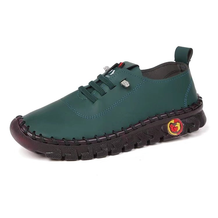 Women's hand-sewn moccasin loafers with elastic lacing, padded comfort insole, and patterned rubber sole Mune Fashion
