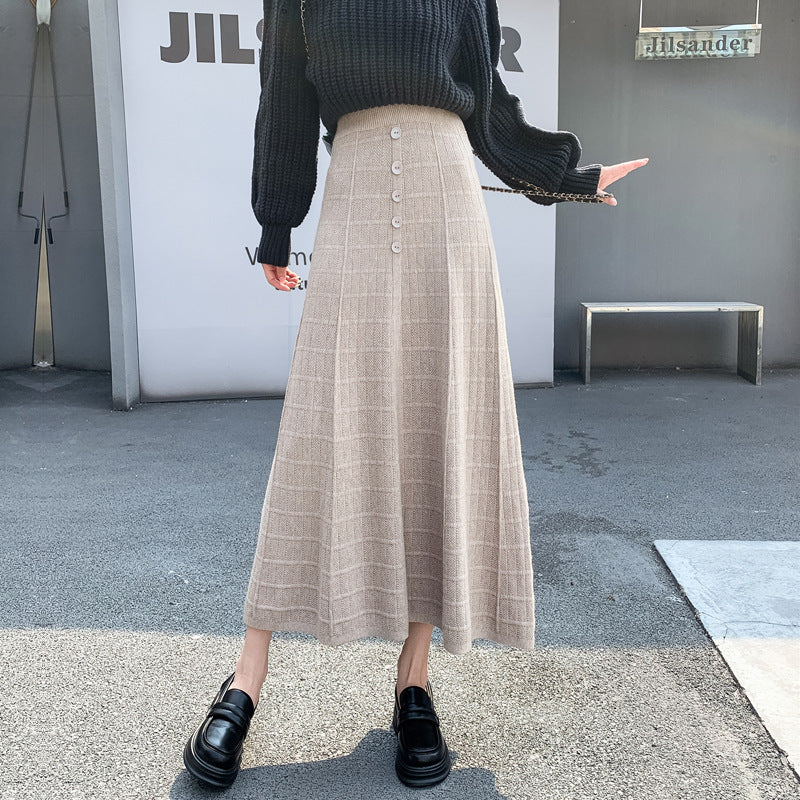 Women's Long Pleated Skirt with Button Details Mune Fashion