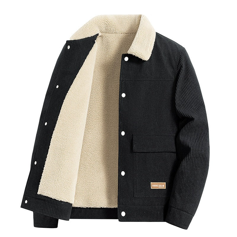 Men's cord jacket with teddy lining, shirt collar & snap front Mune Fashion