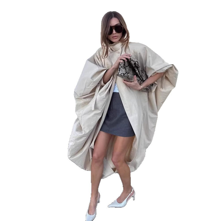 Women's Oversize Cape Coat with Stand-up Collar and Balloon-shaped Silhouette Mune Fashion