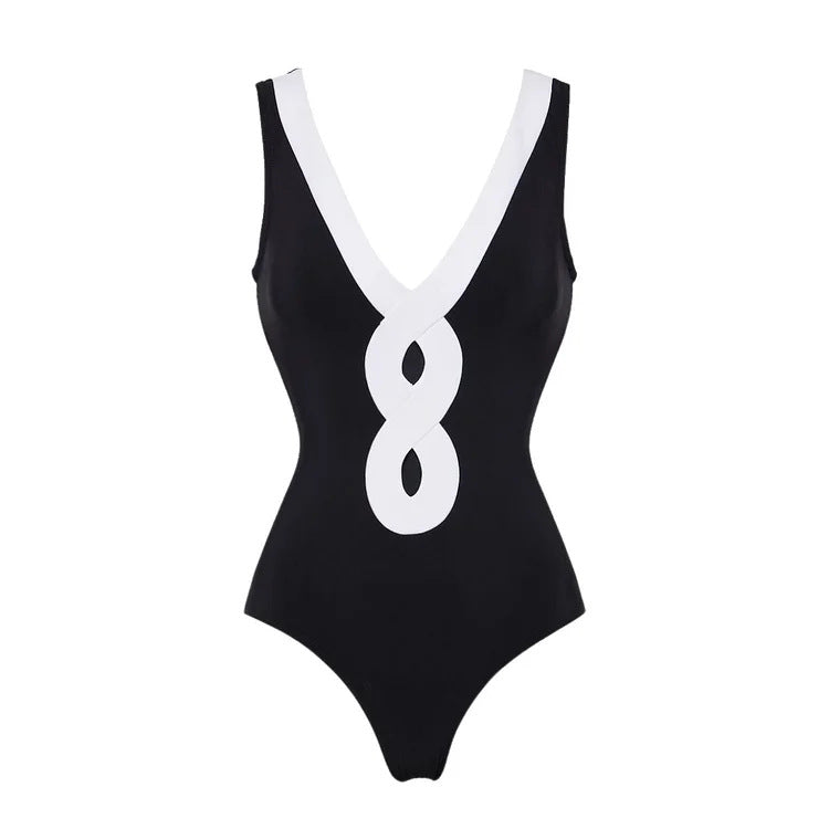 Ladies elegant V neck swimsuit with stylish wrap skirt Mune Fashion