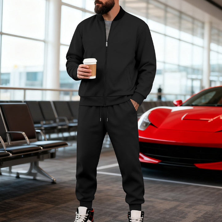 Men's sporty leisure suit made of soft cotton blend with zip jacket and elastic jogging pants Mune Fashion