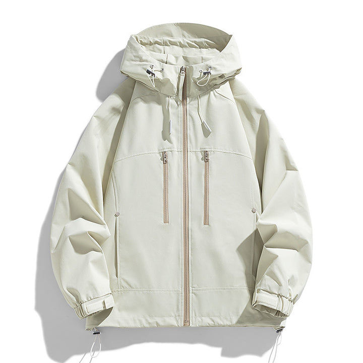 Unisex lightweight water-repellent hoodie jacket with two vertical zip chest pockets and adjustable hem Mune Fashion