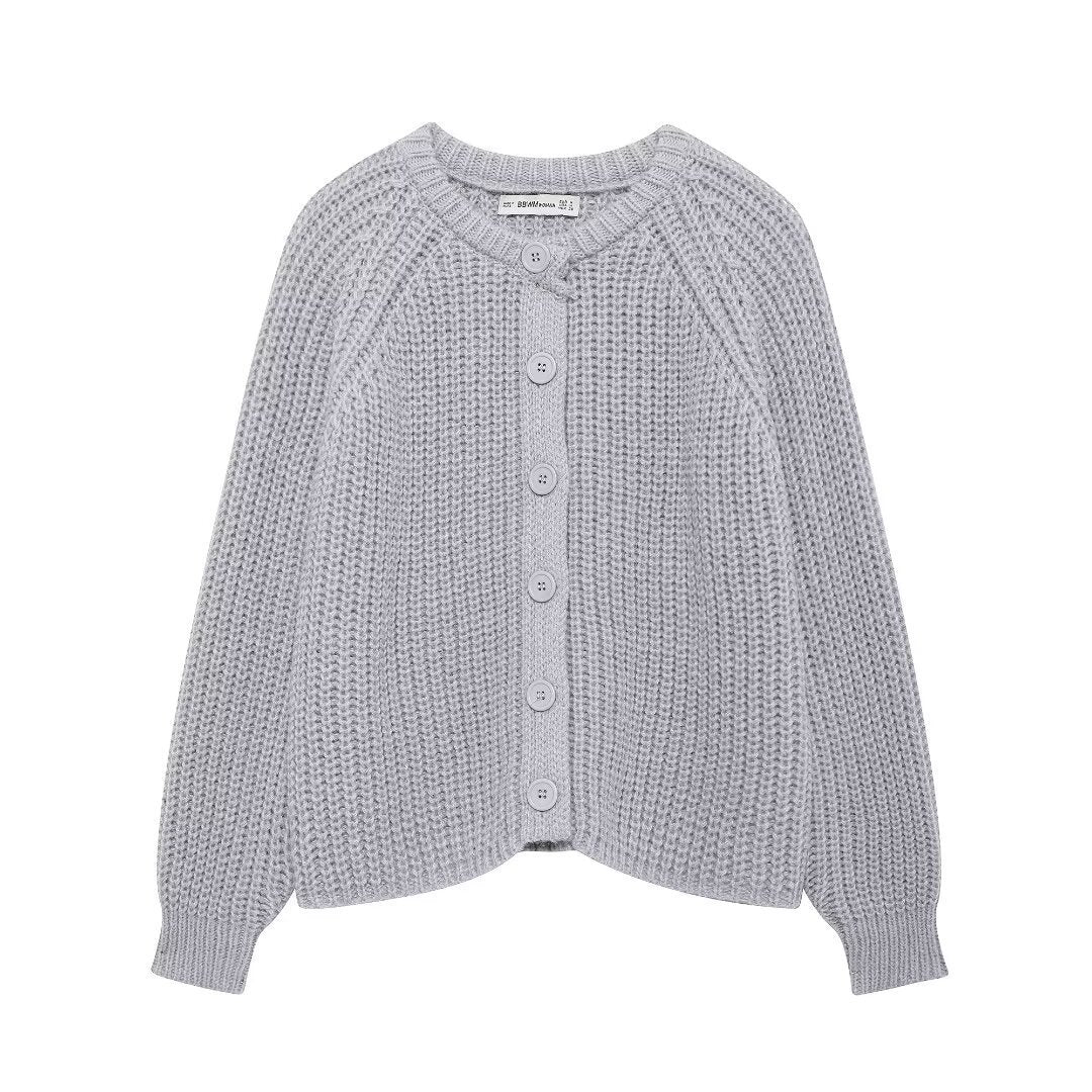 Women chunky knitted raglan cardigan with balloon sleeves and full button placket Mune Fashion