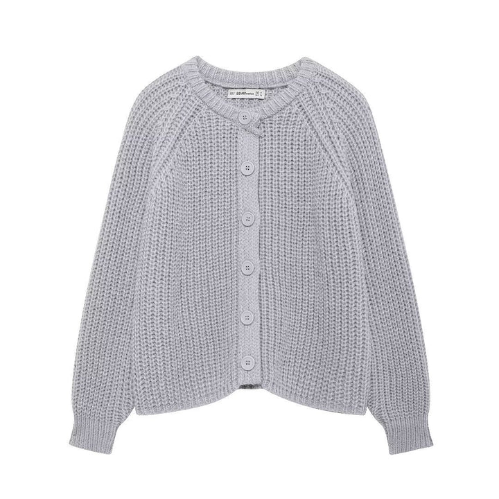 Women chunky knitted raglan cardigan with balloon sleeves and full button placket Mune Fashion