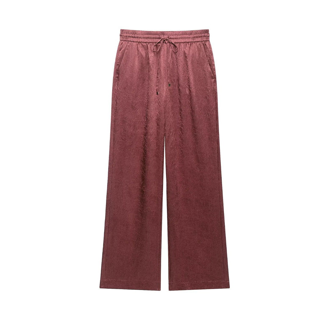 Women's wide velvet lounge pants with elastic waistband, drawstring, and side pockets Mune Fashion