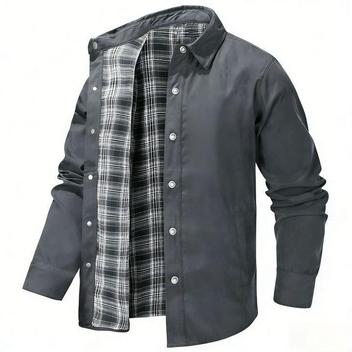 Men's lightweight transitional jacket with modern check pattern