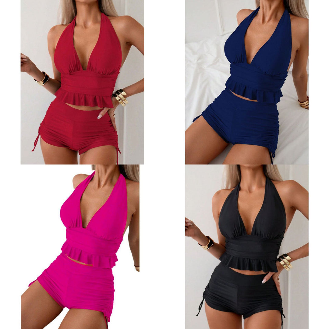Women's swim set with modern ruffle design and adjustable shorts Mune Fashion
