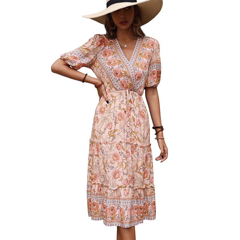 Women Elegant Midi Dress with Floral Design Mune Fashion