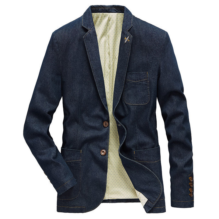 Men's denim jacket in tailored casual cut with patch pockets and lapel collar Mune Fashion