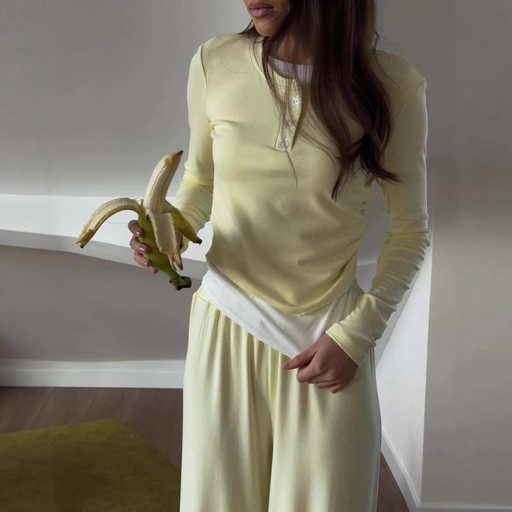 Women's loungewear set made of soft modal with Henley button placket and wide high-waist lounge pants Mune Fashion
