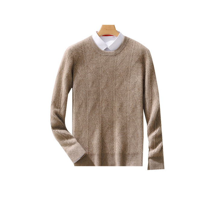 Men's structured crew neck pullover made of soft wool blend with chevron knit Mune Fashion