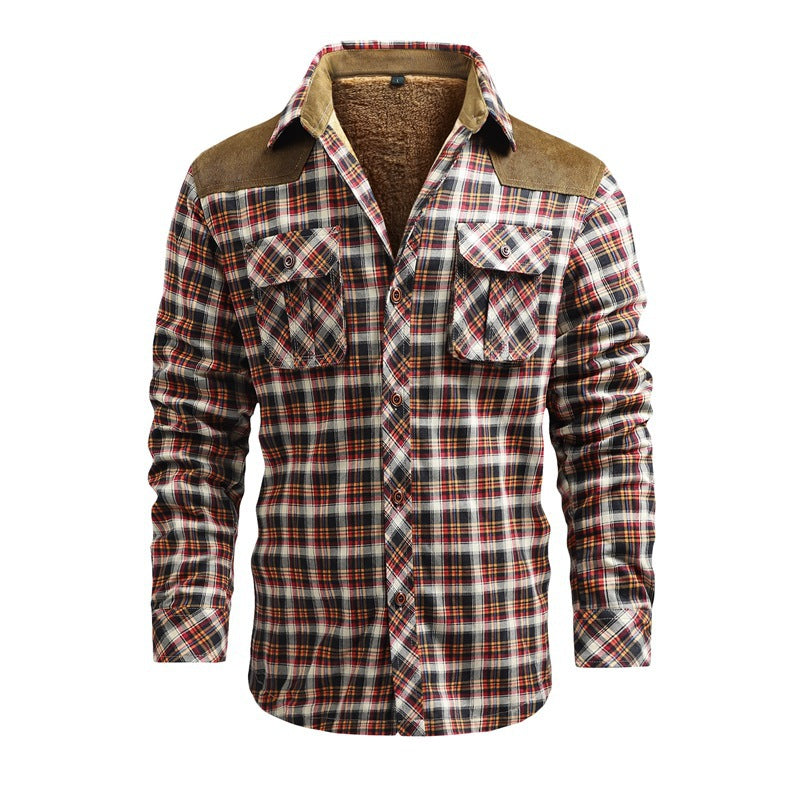 Men's Fashion Flannel Shirt Jacket with Teddy Lining and Shoulder Pads Mune Fashion
