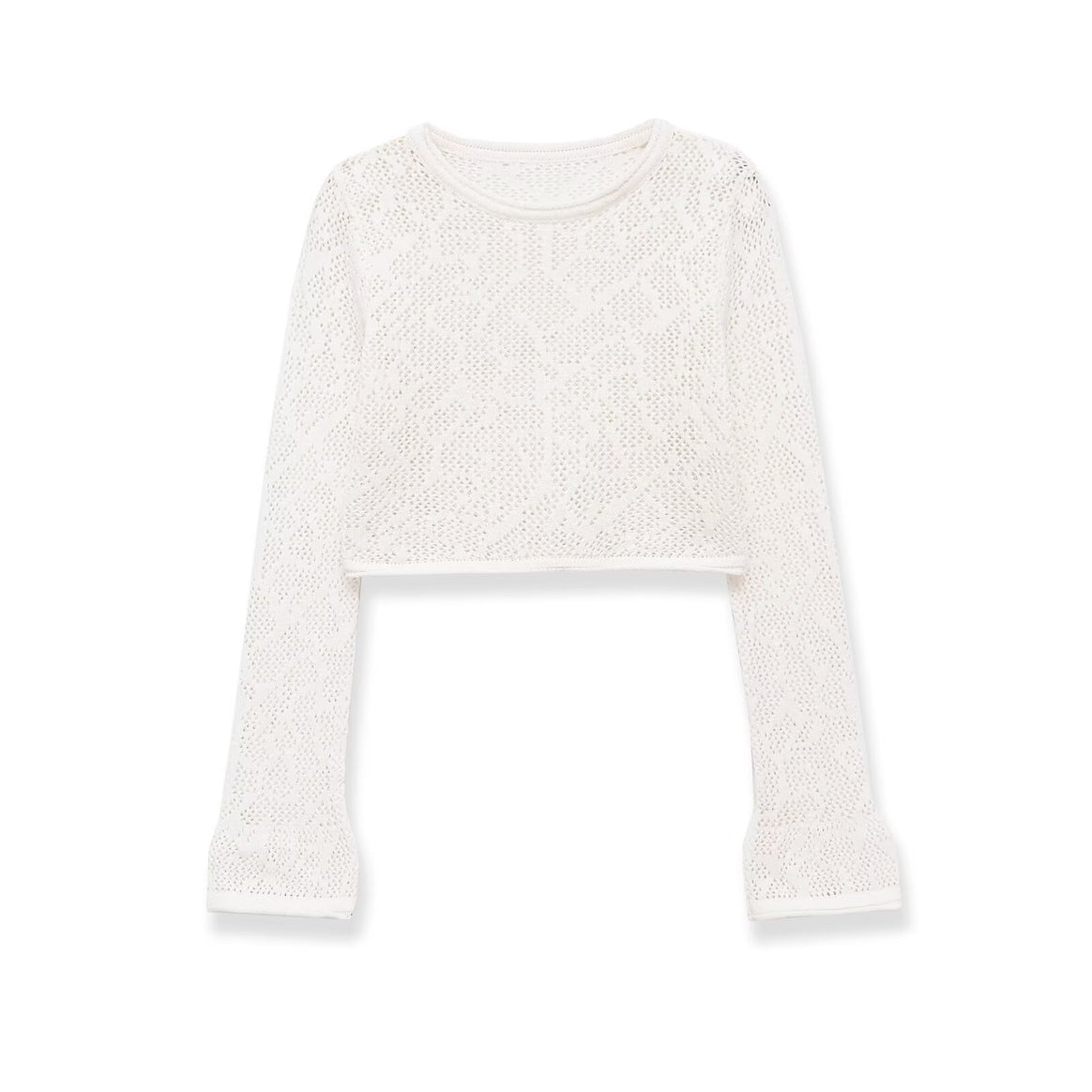 Women Crocheted Cropped Knit Top with Bell Sleeves Mune Fashion