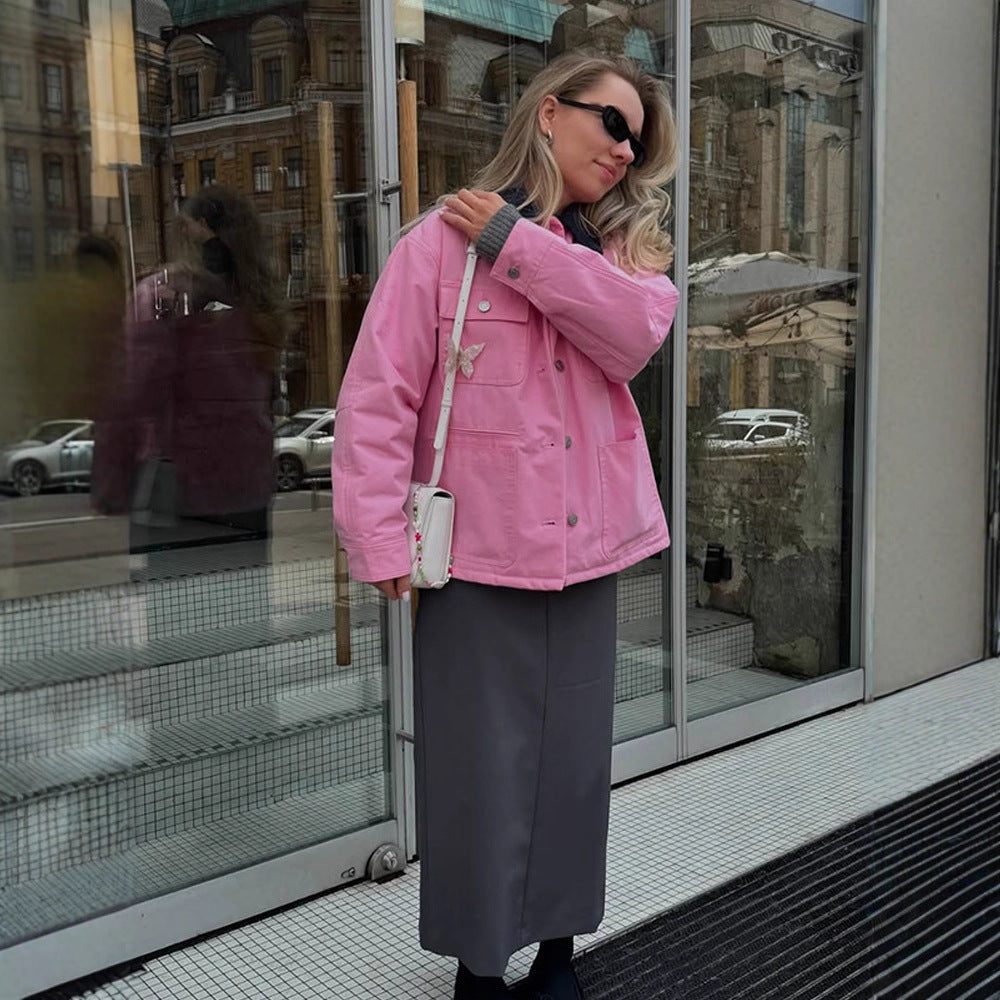 Women's Boxy Overshirt Jacket with Patch Pockets & Metal Button Placket Mune Fashion
