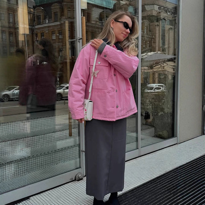 Women's Boxy Overshirt Jacket with Patch Pockets & Metal Button Placket Mune Fashion
