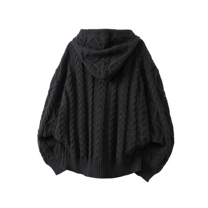 Women Oversize Hooded Cardigan with Cable Pattern and Front Zipper Mune Fashion