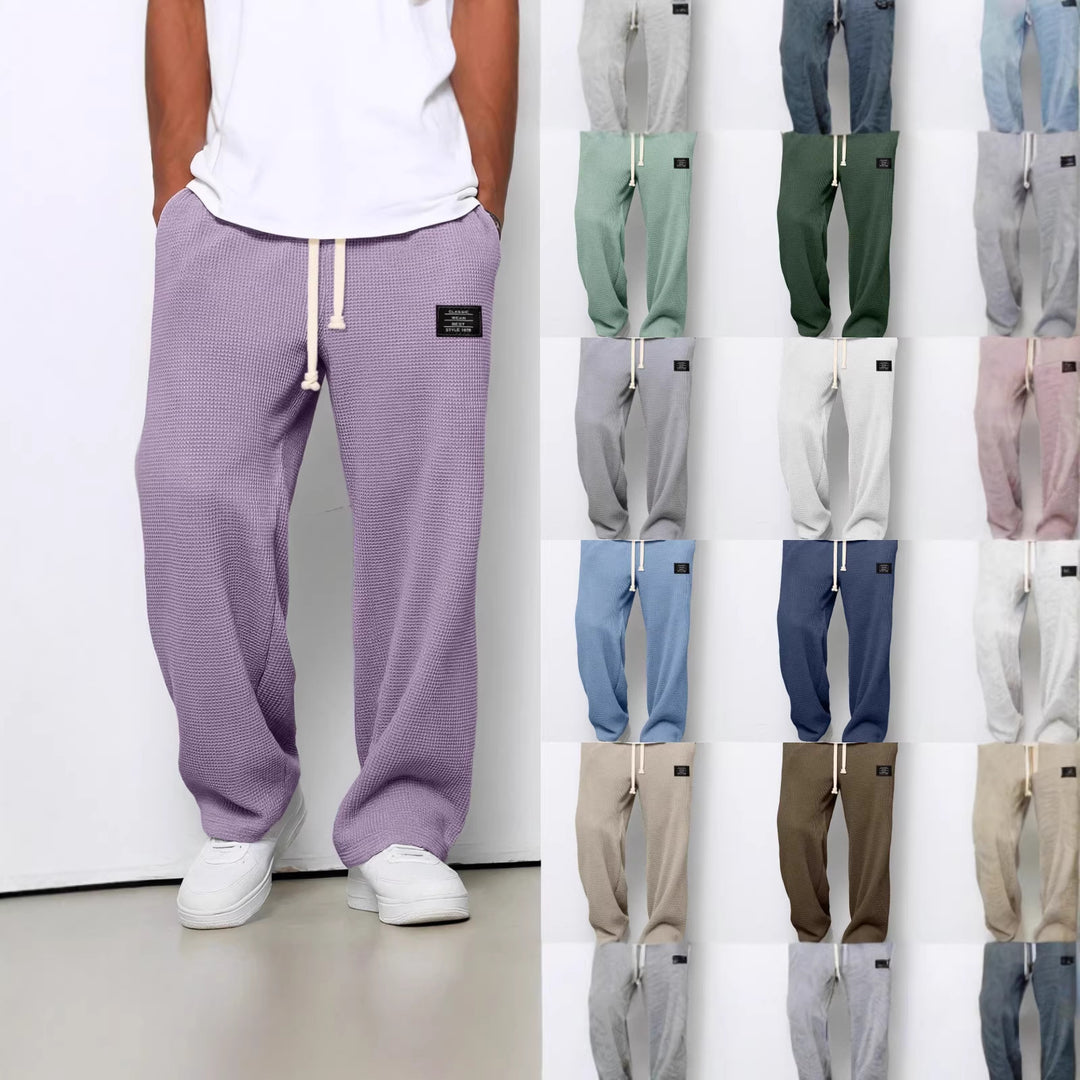 Men's casual waffle knit lounge pants with drawstring and straight cut Mune Fashion