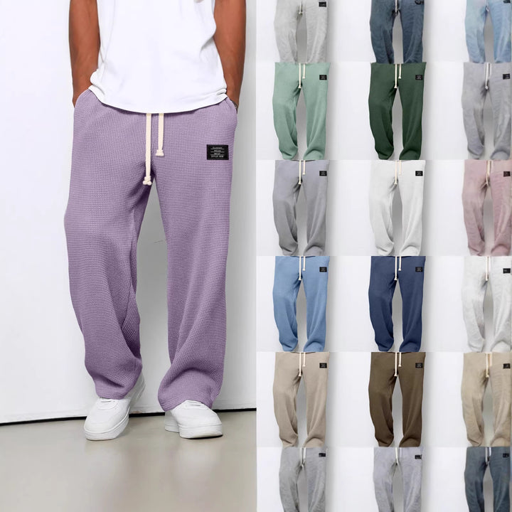 Men's casual waffle knit lounge pants with drawstring and straight cut Mune Fashion