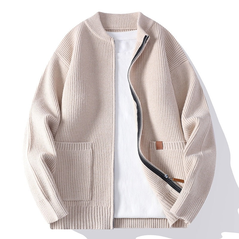 Men's Structured Knit Bomber Jacket with Full Zip and Patch Pockets Mune Fashion
