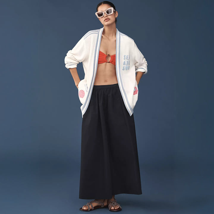 Women's Oversize Knit Cardigan with Maritime Embellishments Mune Fashion