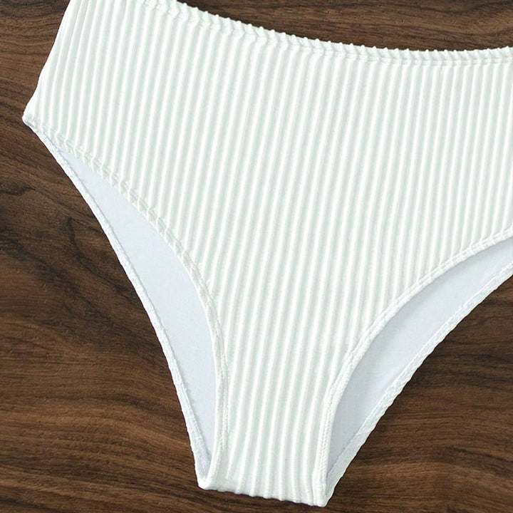 Women High-Cut Bikini Bottom with Fine Striped Pattern Mune Fashion