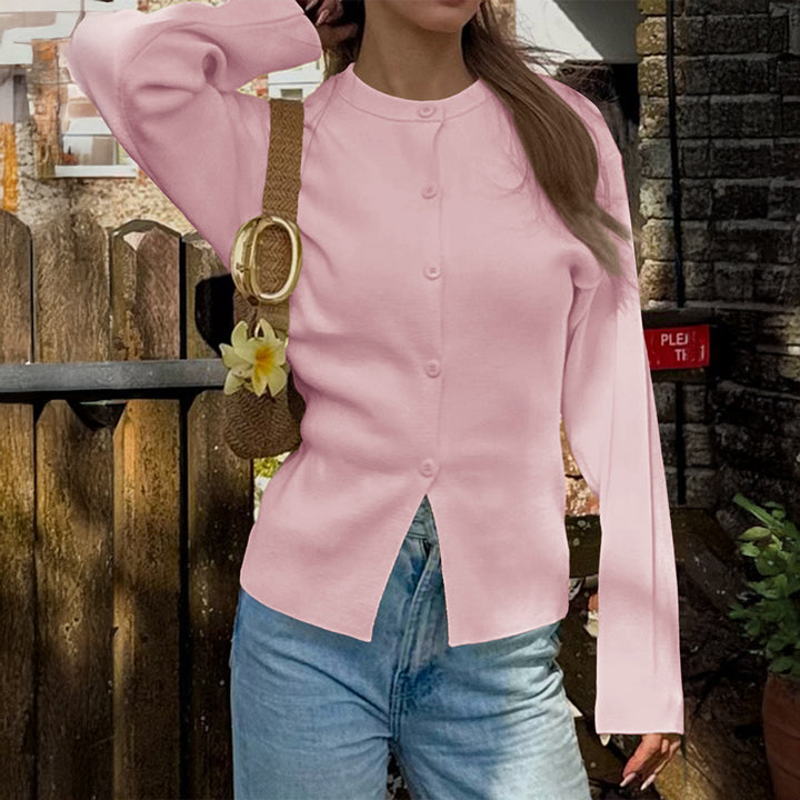 Women's fitted cardigan with asymmetric button placket and round neck Mune Fashion