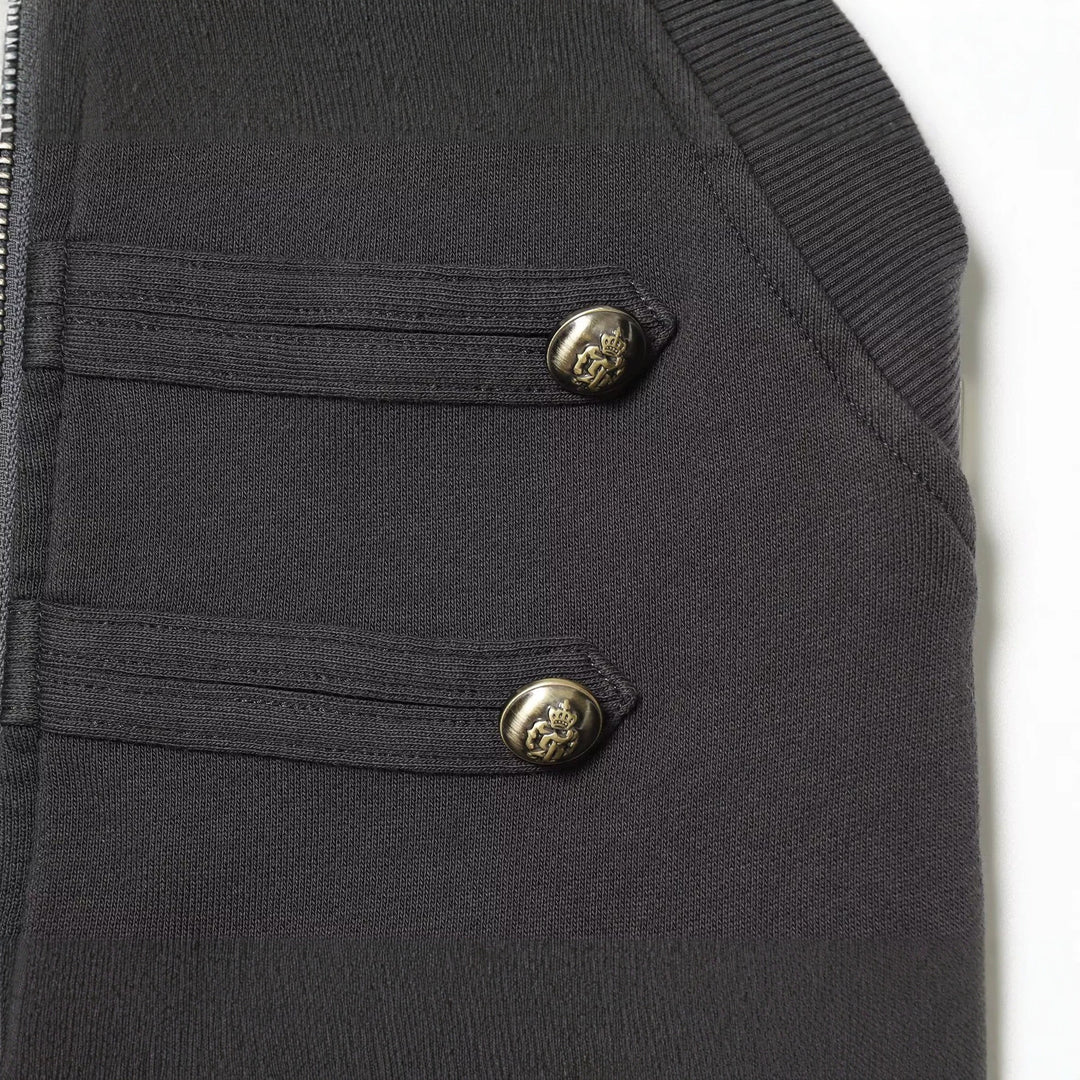 Women's Sleeveless Hooded Vest with Zipper and Military Decorative Buttons Mune Fashion