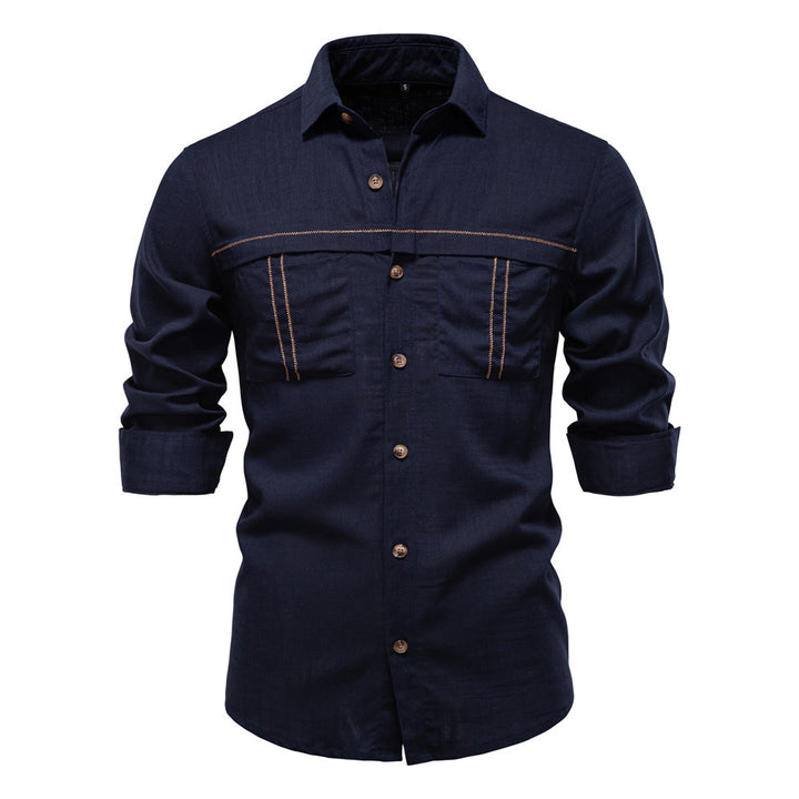 Men's Workshirt in Denim Look with Double Chest Pockets and Contrast Stitching Mune Fashion