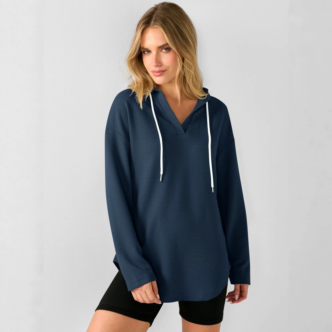 Women's Casual Hoodie with Waffle Texture Mune Fashion